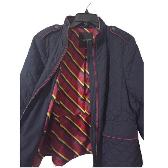 Talbots Quilted Jacket Navy Red Trim Full Zip Military Equestrian Style L - Picture 4 of 4